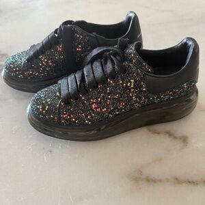 Alexander McQueen black glitter lace-up sneakers